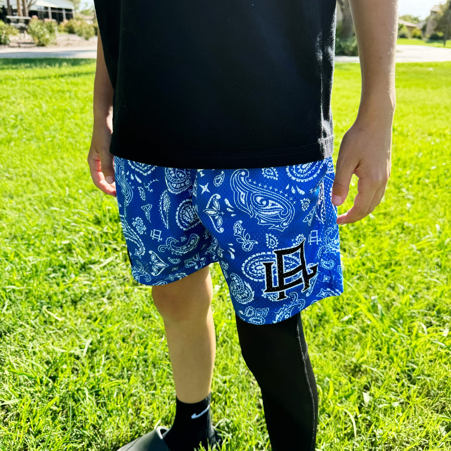 Blue Paisley Mesh Shorts